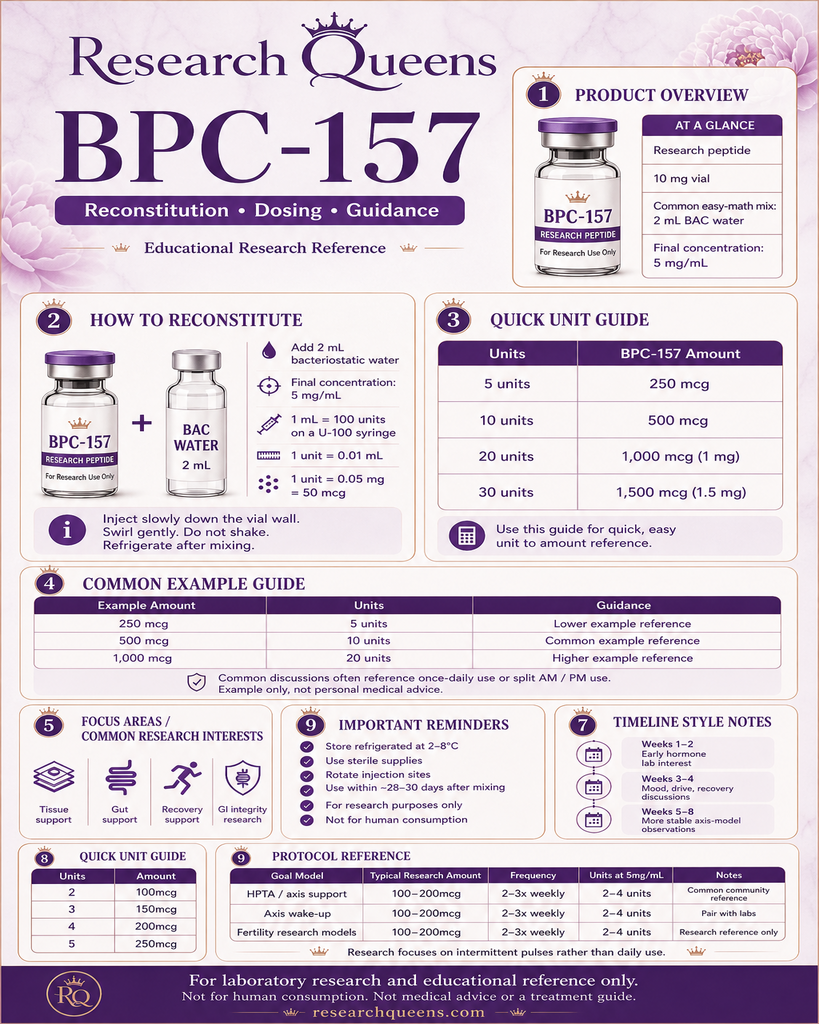 BPC-157 reconstitution and unit math cheat sheet for 10 mg vial with 2 mL BAC water