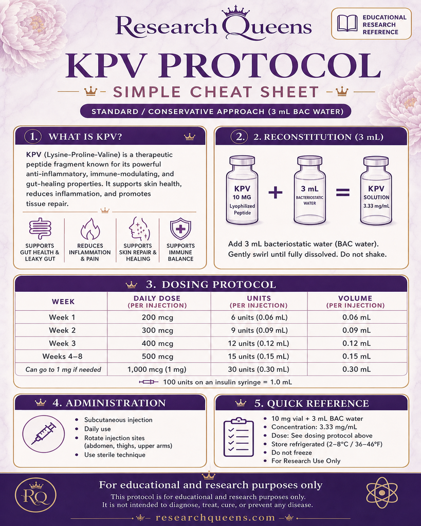 KPV protocol simple cheat sheet with 3 mL reconstitution and unit reference